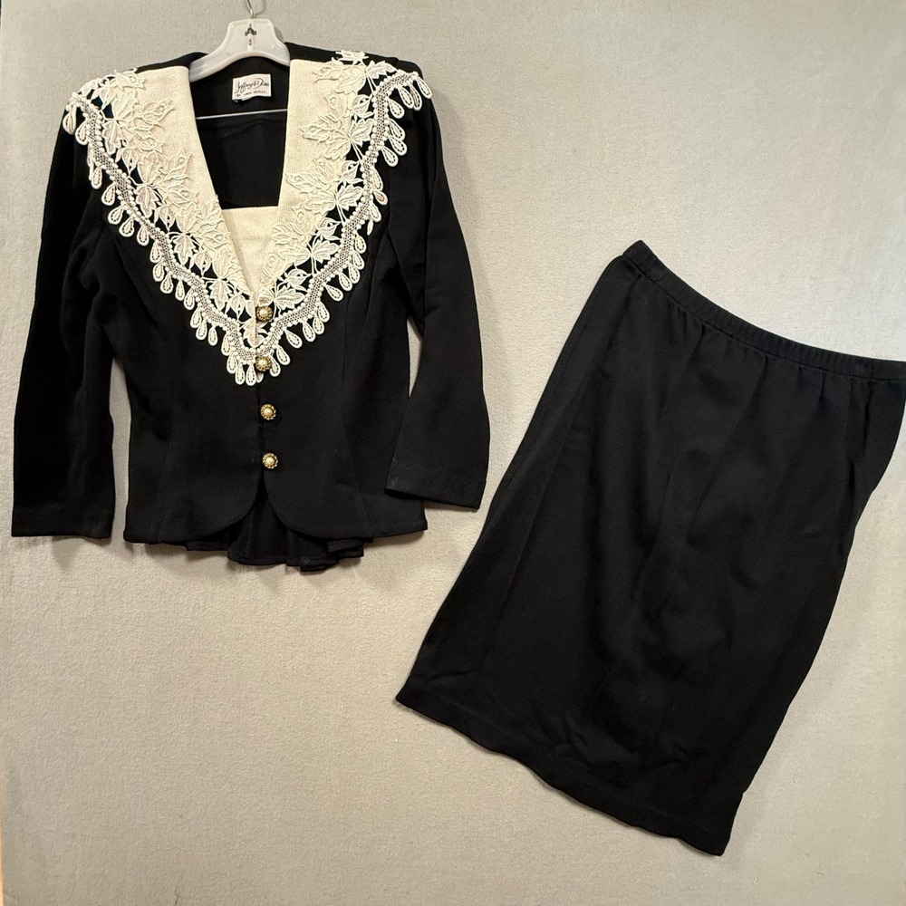 Vintage 80s 90s Jeffrey & Dara by Linda Hutley Two-piece Skirt Suit Women Medium - Picture 1 of 13